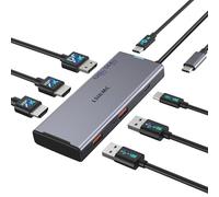 Docking Station 3 Monitors, 7 in 1 USB-C Docking Station with Dual HDMI 4K@60Hz & Single DisplayPort (8K@30Hz/ 4K@144Hz), 100W PD, 10Gbps 3X USB, USB C Hub Compatible with Dell/HP/Lenovo and More