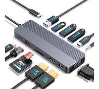 Docking Station 3 Monitors for HP/Dell/Lenovo/MacBook Laptop,13 in 1 USB C Hub, Computer Docking Station for Laptop with Dual HDMI,VGA,USB 3.0,Fast Charging Port,SD/TF Card Reader,3.5mm Audio