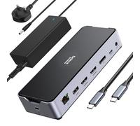 Docking Station 3 Monitors with 2 HDMI DisplayPort 4K144Hz, 13 in 1 Laptpo Dock with USB C 3.1, USB A 3.0/2.0, 150W DC 20V Power Supply, PD 30W, Ethernet, MicroSD&SD, Audio Mic for Dell/Lenovo/HP