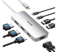 Docking Station Dual DisplayPort, 8 in 1 Laptop Docking Station USB Hub mit 2X DP, 1x HDMI, VGA, USB C 2.0&USB A 2.0, PD 100W, 2 Monitore USB C Adapter for Surface/HP/Lenovo Laptop (Silber)