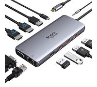 Docking Station Dual HDMI 11 in 1, USB C Hub Multiport Adapter Dual Monitor Laptop Docking Station with 2 HDMI, VGA, RJ45 Ethernet, USB 3.1/2.0, 100W PD for MacBook, Dell, Surface