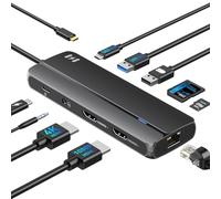 Docking Station Dual HDMI Splitter Extended Display for macOS, 10 in 1 USB C Docking Station Dual Monitor with 2 HDMI, USB C/A 3.0, PD 100W, Ethernet, Audio Mic for M1 M2 MacBook Pro/Air/Windows/Dell