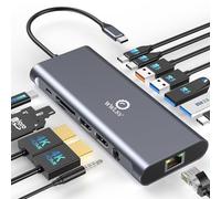 Docking Station Dual Monitor, 14 in 1 Dual Monitor Adapter with 2 HDMI 4K+Ethernet+7 USB C/A+SD/TF Card Reader+Audio/Mic, USB C Hub Compatible with MacBook Pro/Air, Dell, HP, Lenovo, Surface