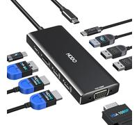 Docking Station Dual Monitor, Laptop Docking Stations 3 Monitors Quad Display, 9 in 1 USB C Hub Multiport Adapter with 2 HDMI 4K+ DisplayPort 8K+VG 4 USB+PD, USB-C Dock for Dell/HP/Lenovo/Surface