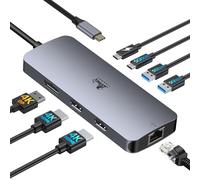 Docking Station Dual Monitor USB C Hub Laptop Docking Station 2 Monitors with Dual 4K HDMI, DisplayPort, Gigabit Ethernet, 100W PD, USB 3.0 Adapter Compatible with Dell, HP, Thinkpad