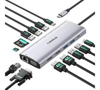 Docking Station Dual Monitors for Windows Laptop, 13-in-1 USB C Docking Station with Dual HDMI 4K 60Hz, 1 VGA, 5 USB-A, 100W PD, Ethernet, SD/TF, USB Hub for Dell XPS/HP/Lenovo/Surface