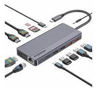Docking Station Triple Monitors, 13 in 1 USB C Dock with Dual 4k@60HZ HDMI, DisplayPort,100W PD, 3 USB 3.2 Ports, Ethernet, SD TF Card Reader, Audio, USB C Data Port for MacBook/Dell/HP/Lenovo Laptop