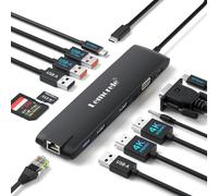 Docking Station USB C/A 10 Gbps 3*Display 13 in 1, 2025 Upgrade Lemorele USB Hub 2 x 4K HDMI, Gigabit Ethernet, 4 x USB 3.0/2.0, VGA, Type-C 3.1, PD