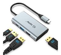 Docking Station, USB C Hub, TOTU 4 in 1 USB C to Dual HDMI Adapter with 4K HDMI Ports, 100W Power, USB 3.0 5Gbps Data Port for MacBook Air, MacBook Pro, Dell, Chromebook and more, Grey (TT-HB022)