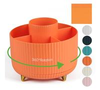 DOCMON Desk Organizer, Rotating Pen Holder Pencil Holder for Desk, Spinning Makeup Brush Holder, 5 Slots Pen Cup Pencil Cup Holder for First & Last Day of School, Office, Home, Art Supply (Orange)