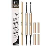 Docolor Eyebrow Pencil Brow Pencil with Spoolie Brush, Waterproof Dual End Ultra Slim Eyebrow Definer Pencil, Draws Tiny Brow Hairs and Fills in Sparse Areas and Gaps (Black and Brown, 2PCS)