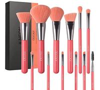docolor Makeup Brushes 10Pcs Makeup Brush Set Premium Synthetic Wood Handle Make Up Brushes for Powder Kabuki Foundation Contour Concealer Eye Shadow Blending Liner，Neon Peach