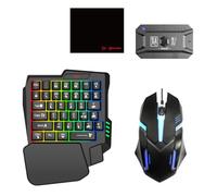Docooler Portable Mobile Gaming Keyboard and Mouse Converter - BT5.0 Adapter With 25 Keys Single Handed Keyboard, Mobile Phone Holder, Mouse Pad 5 Pieces Set