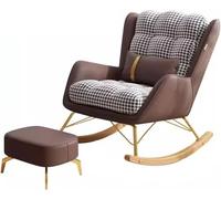 DOCOXA Leisure Rocking Chair and Footstool Set, Leisure Sofa Rocker Chair Mid-Century Recliner Glider Rocking Chairs with Lumbar Pillow,Upholstered Wide Seat,Accent Side Chair for Living Room (Colo