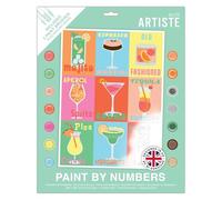 DOCRAFTS ARTISTE Large Paint by Numbers, Cocktails, Summer Craft, 395x295mm Board 14 Acrylic Colour Paint 3 Size Brush Set, Adults Craft, Hobbies Craft, Number Coded Design, Personalised Art