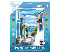 DOCRAFTS ARTISTE Large Paint by Numbers, Cornish Street, Summer Craft, 395x295mm Board 14 Acrylic Colour Paint 3 Size Brush Set, Adults Craft, Hobbies Craft, Number Coded Design, Personalised Art