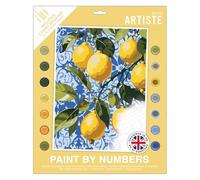 DOCRAFTS ARTISTE Large Paint by Numbers, Lemons Portrait, Summer Craft, 395x295mm Board 14 Acrylic Colour Paint 3 Size Brush Set, Adults Craft, Hobbies Craft, Number Coded Design, Personalised Art