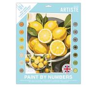 DOCRAFTS ARTISTE Large Paint by Numbers, Lemons, Summer Craft, 395x295mm Board 14 Acrylic Colour Paint 3 Size Brush Set, Adults Craft, Hobbies Craft, Number Coded Design, Personalised Art