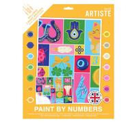 DOCRAFTS ARTISTE Large Paint by Numbers, Lucky Symbols, 39.5 x 29.5cm Board 14 Acrylic Colour Paint 3 Size Brush Set, Adults Craft, Hobbies Craft, Number Coded Design, Personalised Art