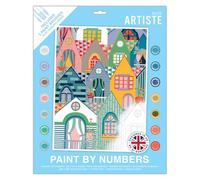 DOCRAFTS ARTISTE Large Paint by Numbers, Townhouses, Summer Craft, 395x295mm Board 14 Acrylic Colour Paint 3 Size Brush Set, Adults Craft, Hobbies Craft, Number Coded Design, Personalised Art