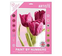 DOCRAFTS ARTISTE Large Paint by Numbers, Tulips, Summer Craft, 395x295mm Board 14 Acrylic Colour Paint 3 Size Brush Set, Adults Craft, Hobbies Craft, Number Coded Design, Personalised Art