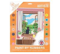 DOCRAFTS ARTISTE Large Paint by Numbers, Window View, Summer Craft, 395x295mm Board 14 Acrylic Colour Paint 3 Size Brush Set, Adults Craft, Hobbies Craft, Number Coded Design, Personalised Art