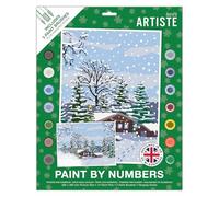 DOCRAFTS ARTISTE Large Paint by Numbers, Winter House, Christmas Craft, 395x295mm Board, 14 Acrylic Colour Paint, 3 Size Brush Set, Adults, Hobbies Craft, Number Coded Design,Personalised Art