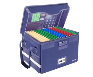 DocSafe File Box Fireproof Document Box with Lock,File Storage Organizer Box with Insert Pocket,Collapsible Portable File Box Home Office File Cabinet with Handle for Hanging Letter/Legal Folder,Blue