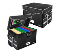 DocSafe File Box Fireproof Document Box with Lock,File Storage Organizer Box with Insert Pockets,Collapsible Portable File Box Home Office File Cabinet for Hanging Letter/Legal Folders,Black,2 Pack