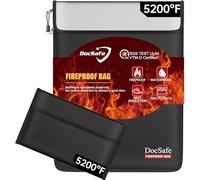 DocSafe Fireproof Document Bag,15x11 & 8x5 Inches Non-Itchy Silicone Coated Fire＆Water Resistant Safe Bag A4 Legal Files with Zipper,Large 8 Layers Fireproof Money Bags for Cash&Valuables,2 Pcs,Black