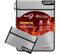 DocSafe Fireproof Document Bag,15x11 & 8x5 Inches Non-Itchy Silicone Coated Fire＆Water Resistant Safe Bag A4 Legal Files with Zipper,Large 8 Layers Fireproof Money Bags for Cash&Valuables,2 Pcs,Grey