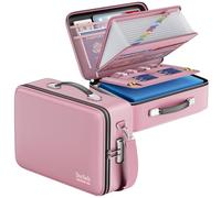 DocSafe Fireproof Document Box with Lock＆Shoulder Strap,Hard Case File Organizer with Accordion File Folder,Multi-Layer Portable Home Office Travel Safe Storage for Important Documents Laptop Pink