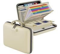 DocSafe Fireproof File Organizer with Lock, Hard-Shell Case Fireproof Document Box with 13 Pocket Accordion File Folder, Portable Home Office Travel Safe Storage for Important Documents Laptop Beige