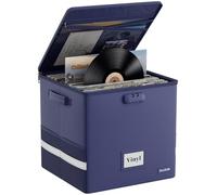 DocSafe Vinyl Record Storage Box with Lock, Fireproof＆Water Resistant Record Organizer for 100+ Single Records(12-inch), Collapsible Storage Crate with Lid&Handles for Valuable Album Collection, Blue