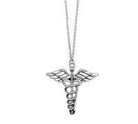 Doctor Caduceus Symbol Necklace Medicine Hospital Chain Paramedic Medical Student Gift Ambulance Logo Healing Health Nurse Jewellery Snake Wings Silver