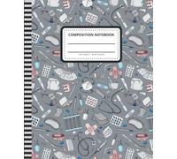 Doctor Composition Notebook Wide Ruled: 7.5 x 9.25 Blank Paper / 108 Pages / Stationery Gift for Note Taking - Writing - Doodles / Stethoscope Medical Art Pattern Theme Cover