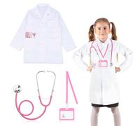 Doctor Costume Kids,Children White Lab Coat Stethoscope Work Card Holder Doctor Role Play Boys Girls Medical Hospital Staff Dressing Up Costume