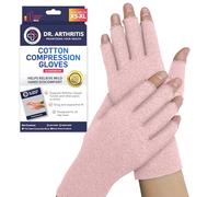 Doctor Developed Compression Gloves for Men Women & Doctor Handbook - Cotton Made Compression Gloves for Arthritis and Hand Pain - Open Finger Raynauds Gloves (Pink, XS)