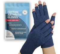 Doctor Developed Fingerless Arthritis Gloves & Doctor Handbook, Breathable Hand Compression Gloves For Carpal Tunnel, Typing, And More, Open-Finger Arthritis Aids For Daily Comfort(Navy, L)