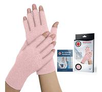 Doctor Developed Full Length Arthritis Gloves/Copper Glove/Compression gloves, Doctor Written Handbook - Relief From Joint Symptoms, Raynauds Disease (Pink (Open Fingertips), Medium 1 pack)