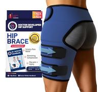 Doctor Developed Stabilizing Hip Brace for Women & Men, Breathable Thigh Support for Muscle Recovery and Hip Pain Relief, Hamstring Compression Sleeve with Handbook Included - Left Leg (L/XL, Navy)