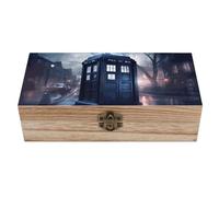 Doctor Dr Who Police Box Decorative Wooden Storage Box with Hinged Lid And Front Clasp Keepsakes Chest
