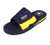 DOCTOR EXTRA SOFT Mens Care Orthopedic & Diabetic Adjustable Straps Super Comfort Dr. Sliders Flip Flops & Slippers for Men Boys OR-D-51, Navy and yellow, 10 UK