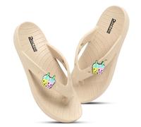 DOCTOR HEALTH SUPER SOFT Funky Bubble Tea Slippers for Women | Super Soft Eva Ortho Flip-Flops | Stylish Anti-Skid Toe-Ring Chappals | Lightweight & Cute Design for Everyday Comfort, Beige, 4 UK