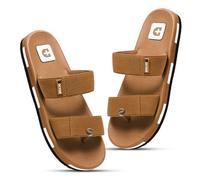 DOCTOR HEALTH SUPER SOFT Men's Casual Slippers with Soft Padded Sole, Double Strap with Toe Loop Design, Lightweight Non-Slip Everyday Wear Slippers for Home and Outdoor, light brown, 9 UK