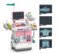 Doctor Kit for Kids Pretend Medical Station Set for Boys & Girls Mobile Cart with Stethoscope and Medical Toy Play Set, Educational Role Play Toys for 3+ Kids Christmas Birthday Gifts (Pink)