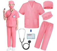 Doctor Nurse Scrubs, Kids Role Play Doctor Costume With Realistic Accessories for Boys Girls Ages 3-12(Doctor Scrubs, Pink/5-7T)