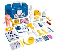 Doctor Pretend Play Toys, Doctor Role Play Kit, 52 Doctor Role Play Toys, Dress Up Toy with Stethoscope Toy and Storage Box, Gift