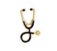 Doctor Stethoscope Pin Badge Hospital Nurse Brooch Lapel Medical A&E Health Bag Jacket Jewellery Medicine Dr Nurses Healthcare Symbol Logo Heart Care Caring Gift Doctors Heal Healing (Black & Gold)