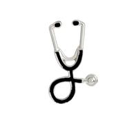 Doctor Stethoscope Pin Badge Hospital Nurse Brooch Lapel Medical A&E Health Bag Jacket Jewellery Medicine Dr Nurses Healthcare Symbol Logo Heart Care Caring Gift Doctors Heal Healing (Black & Silver)